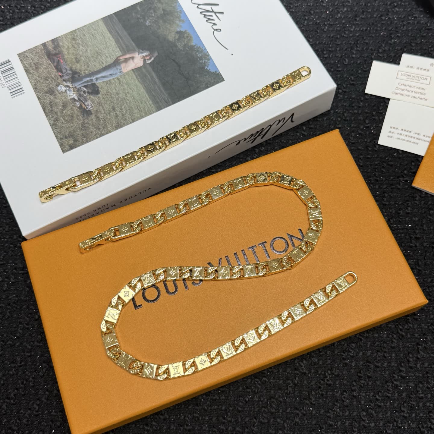 Louis Vuitton Gold Tone Monogram Necklace